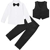 IDOPIP Toddler Kids Baby Boys Formal Suit Gentleman Outfit Long Sleeve Shirt with Bowtie + Vest + Pants Overalls Clothes 2-8T