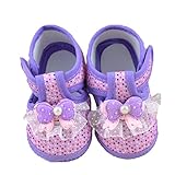 DZT1968® Baby Girl Cloth Round Dot Soft Sole Prewalker Mary Jane Shoes With Bowknot (0~3 Months, Purple)