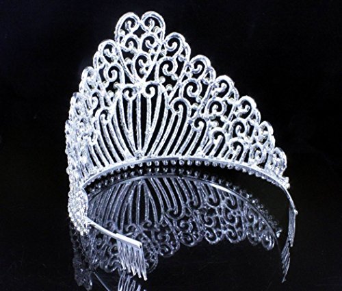 Janefashions 5.25"h Clear Austrian Crystal Rhinestone Tiara With Hair Combs Crown Silver T11990