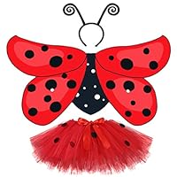 D.Q.Z Girls Bee Ladybug Costume Wing for Kids with Headband Tutu Halloween Party (Ladybug) Red