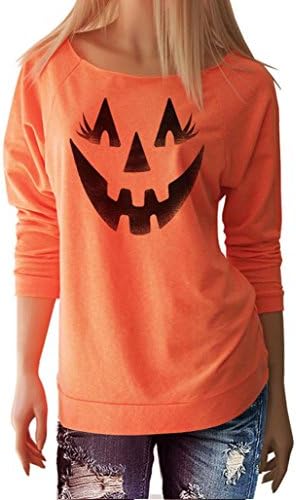 T-Shirt Halloween Women Witch In Famous Long Sleeve Tops Blouse Shirt By Haolly (Orange B, XL)