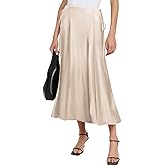 SEBOWEL Women Satin Maxi Long Skirt Silk Side Tie A Line Swing Midi Skirt Silky Flowy Ruffle Pleated Cocktail Party Skirts