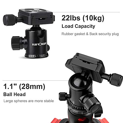 K&F Concept Trepied Monopode Appareil Photo Rouge T255A4, Trepied Professionel Compact pour DSLR, Trepied Voyage Leger…