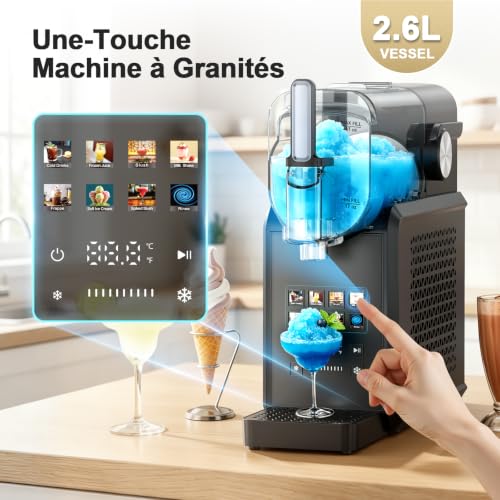 Machine à Granité, 2.6L Machine à Granita, Slush Machine sans Glace, 8 Programmes, Écran Tactile, Auto-Nettoyage, Silencieux, Machine à Glace pour Boisson Givrée Crème Glacée Cocktail Milkshake Frappé