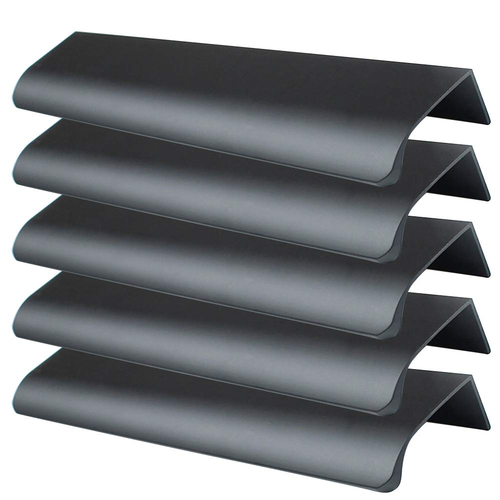 MOVKZACV Black Drawer Pulls, Finger Edge Pull Concealed Handle,Modern Style Cupboard Handles for Home Kitchen Door Drawer Cabinet Aluminum Alloy (5Pcs L:200mm)