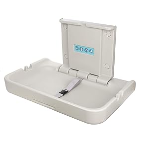 Modundry Fold Down Baby Changing Diaper Station,Horizontal Diaper Change Table with Safety Straps, for Commercial Restrooms (2 White Granite)