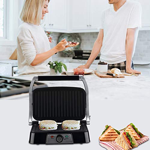 Panini Maker 2 Slice Panini Press Grill, Non-stick Sandwich Maker with Removable Drip Tray and Temperature Control, Opens 180 Degrees for Sandwich, Steaks, Grilled fish