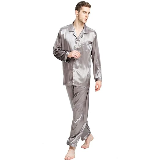 Herren Seide Schlafanzug Pyjama Homewear S~4XL Plus-Größe