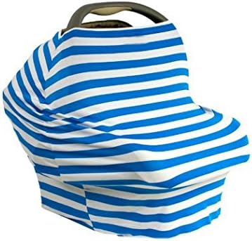 mkool 4-in-1 Nursing Cover - Infant Feeding Cover - Carseat Canopy - Stripes Infinity Scarf - Shopping Cart Cover - Car Seat Cover for Girls and Boys (Blue)