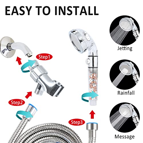 Taihumei Shower Head with Handheld, 4 Functions Filtered Shower Head