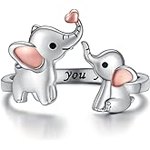 Silver Mom Daughter Elephant Ring Adjustable Love Heart Animal Rings Jewelry Mother's Day Gifts for Women Wife Nana