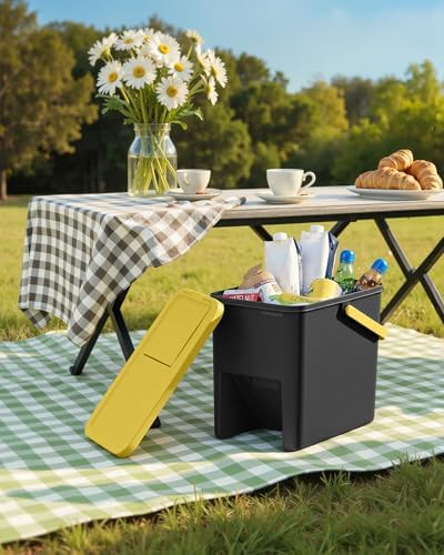 Cubo de Basura, Juego de 3 Cubos Apilables, Papeleras, 20 L Cada, Sistema de Separación Residuos, Tapas Apertura a Presión, Pegatinas, Almacenaje, Amarillo, Azul y Verde LTB763BZ01
