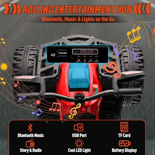 JOYRACER 24V 2 Seater Kids ATV 4 Wheeler, 4x4 Ride on Toys w/800W Engines, 9AH Battery Powered Electric Vehicle w/LED Light, MP3, USB, Spring Suspension, Kids Quad for Girls, Red