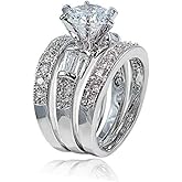 EUJHRTM 925 sterling silver round diamond set for fashionable women's three piece set with diamond engagement, elegant and elegant Mosang stone ring Size 10