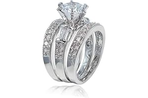 EUJHRTM 925 sterling silver round diamond set for fashionable women's three piece set with diamond engagement, elegant and elegant Mosang stone ring Size 6