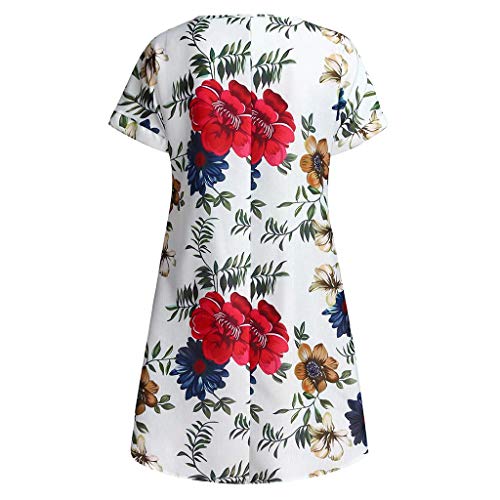 ♡Londony♡ Women's Short Sleeve High Low Loose T Shirt Basic Tee Tops Plus Size O Neck Swing Floral Tunic Tops S-5XL Wine