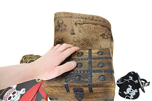 WellPackBox Pirate Birthday Party Supplies Wood Treasure Chest, Hats, Eye Patches, Rings and Treasure Map (Wood Chest) - Thumbnail 4