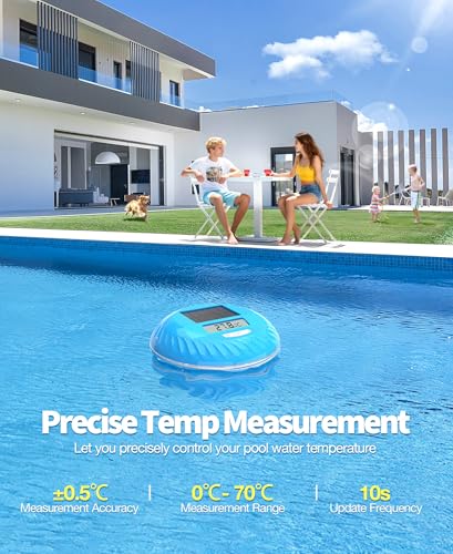 LuxBlue 2 in 1 Solar Pool Thermometer and Pool Lamp, Floating Pool Thermometer with Colourful Underwater Light Show, IP68 Ultra-Accurate Digital Swimming Pool Thermometers, Easy to Read