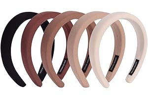 LIFEDAWN Padded Headbands for Women,5Pcs Wide Plain Turban Headband Fashion Hair Bands Headwear Barrette Styling Tools Accessories with Solid Colors,Deep