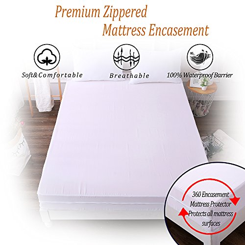image for DOWNCOOL Zippered Waterproof Mattress Encasement Cover- Include 2 Bonu