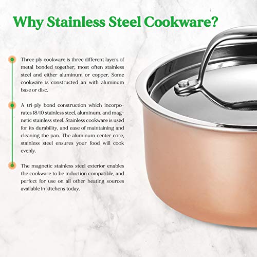 NutriChef 8 Pcs. Stainless Steel Kitchenware Pots & Pans Set Stylish Kitchen Cookware w/Cast SS