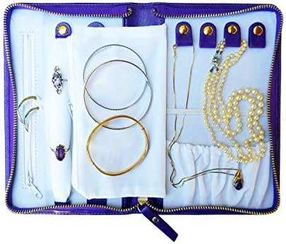 Travel Jewelry Organizer Case for Necklaces, Earrings, Rings and Bracelets with Zipper in a Gift Box (Purple)