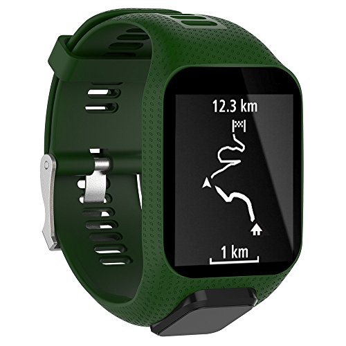TomTom Watch Strap Replacement Soft Silicone Gel Watch Band Wristband Sport Bracelet For TomTom Runner 2 / Runner 3 / Spark 3 / Adventurer / Golfer 2 Sports GPS Running Smartwatch (Army Green)