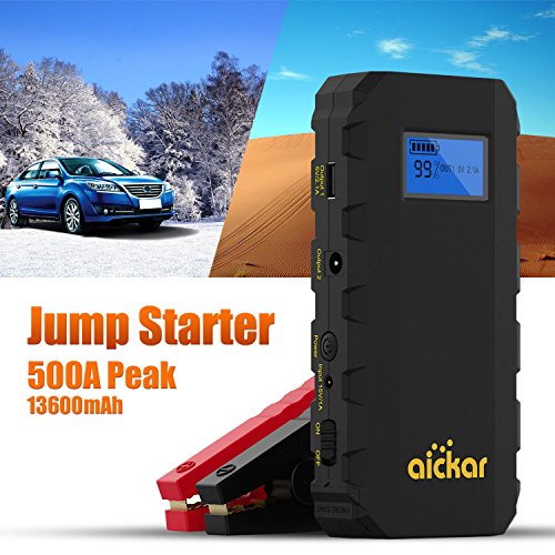 Aickar Car Jump Starter, 500A Peak 13600mAh Portable Car Battery Jump