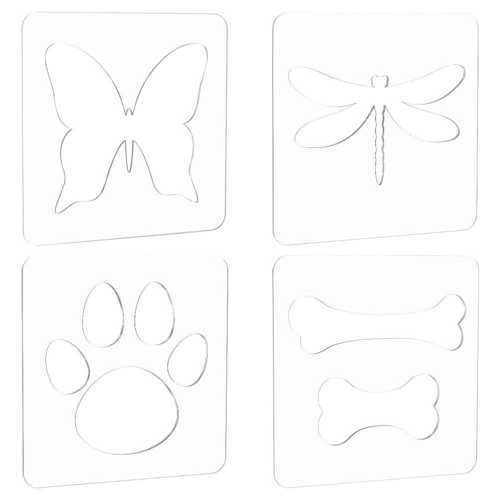 PH PandaHall 4PCS Motion Quilting Templates, Dog Pawa Acrylic Quilting Templates Bones Dragonfly Butterfly Transparent Acrylic Template Sheets for Domestic Sewing Machines with Non-Slip Grips