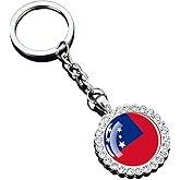 Ruoming 1 National Flag Keychain With Rhinestones, Glass Dome Pendant, Silver Metal Chain, World6