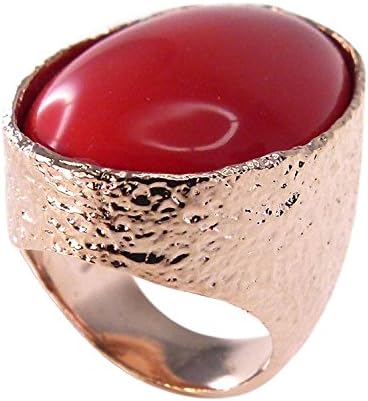 18K Rose Gold Plated Created Red Coral Ring