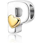 PARCOM S925 Sterling Silver Charms for Bracelets and Necklaces,Letter Charms A-Z for Bracelet Necklace with Golden Heart Initial Beads Pendant Jewelry Bracelets for Women Birthday Ceremony, perfect Valentine's Day gift