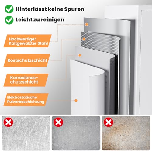 Frideko Filing Cabinet 90 x 40 x 185 cm - Metal Cabinet with 2 Doors and 2 Adjustable Shelves, Storage Cabinet with Lock for Home, Office and Warehouse, Light Grey