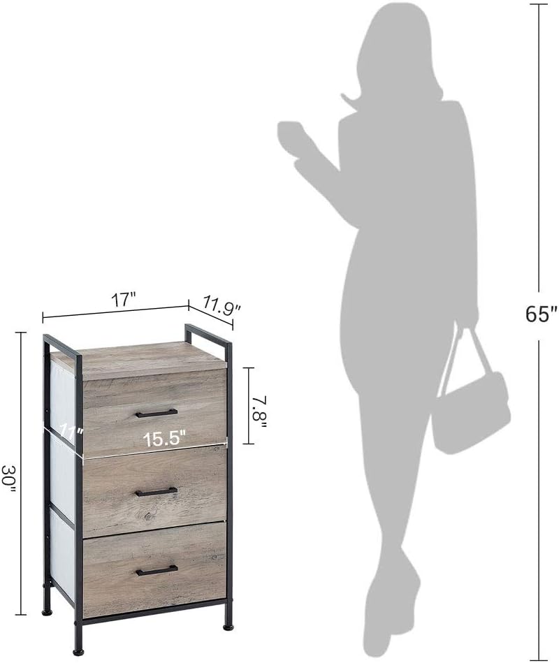 Linsy Home 3 Drawer Nightstand, Industrial Dresser Tall Storage Tower for Living Room, Bedroom, Hallway, Nursery, LS200E1-A: Home Improvement