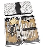 Okbool 13pcs Stainless Steel Manicure Pedicure Set ,Travel & Grooming Set, Personal Care Tools, Nail Scissors Nail Clippers Kit with Leather Case (White Plaid)