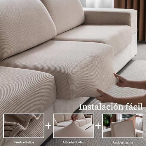 OHSIO Stretch Sofa Cushion Cover, Non-Slip, Washable, Universal, Durable and Easy to Clean (Light Brown, 2 S Seat Covers + 1 Chaise Longue Cover)