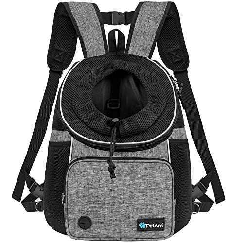 PetAmi Adjustable Cat & Dog Chest Carrier Backpack, Ventilated for Hiking & Camping, Max 15 lbs, Gray