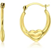 14K Yellow Gold 2x14mm Small Polished Heart Lightweight Hoop Earrings