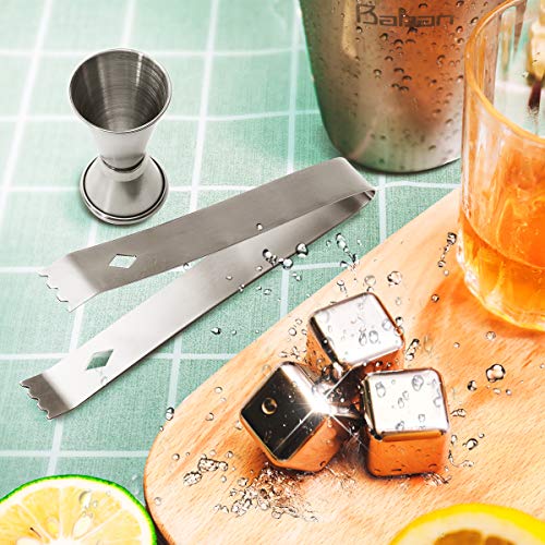 Cocktail Shaker Set/Bartender Kit, Baban 17 Pcs Stainless Steel Bar Tool Sets with 18oz Cocktail Shaker/Whiskey Stones/Fine Mesh Sieve Strainer/Straws, Professional Bar Accessories with Cocktail Book - Thumbnail 3