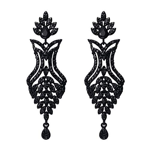 EVER FAITH Women's Rhinestone Crystal Art Deco 1920s Wedding Vase Flower Leaf Teardrop Earrings