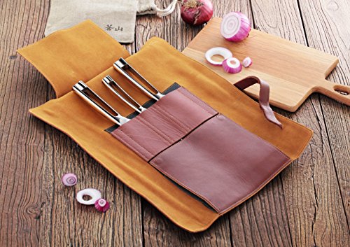 image for Cangshan N1 Series 59946 4 Piece Leather Roll Knife Set, Silver