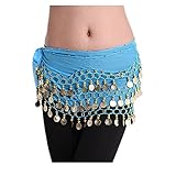 Viskey Fashion Chiffon Belly Dance Waist Chain with Golden Coins in 3-Layers,Blue