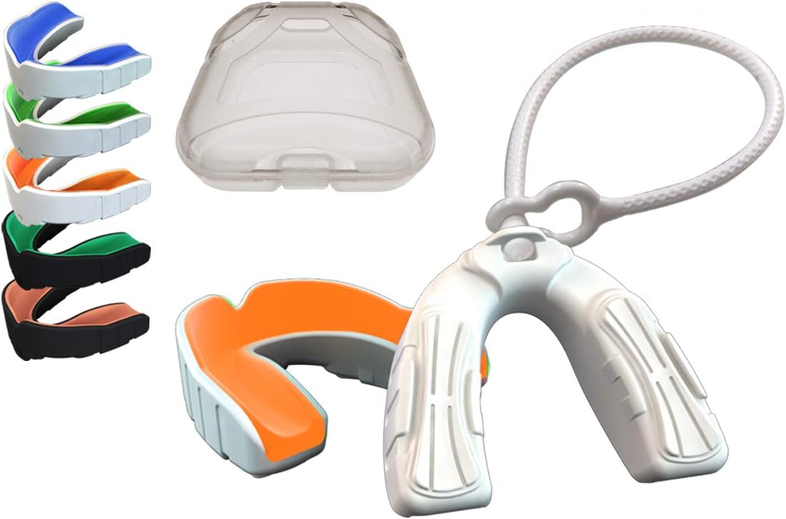 Coollo Sports Boil and Bite Cool Mouth Guard DBT Custom Fit Sport Mouthpiece for Football, Hockey, Rugby, Lacrosse and More (Free Case) -Adult Size (Adult -Ages 11 & Above, Orange & White) … … : Sports & Outdoors