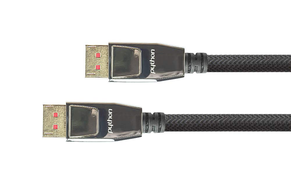 Python Series Premium DisplayPort 1.4 Cable - 8K @ 60 Hz / 4K @ 240 Hz - Full Metal Connector with Locking, Gold-Plated Connectors, Triple Shielding, Copper Conductor, Nylon Braid, Black, 10 m