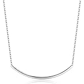 SLUYNZ Solid 925 Sterling Silver Minimalist Bar Choker Necklace for Women Teens Curved Tube Bar Pendant Necklace