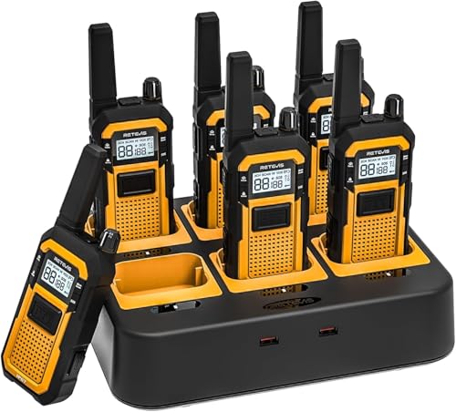 Retevis RB648 Radios, Robust Walkie Talkie, Waterproof, Dustproof, Drop-Proof, 2000 mAh Handheld Radio with 6-Way Charger, PMR446 Professional Walkie Talkie for Construction Site, for Industry (Pack of 6)