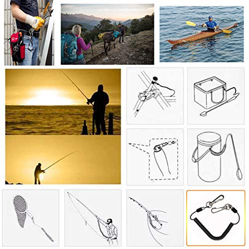 BB Hapeayou Coil Lanyard (4pcs) Safety Heavy Duty Retractable Coiled Tether with Carabiner for Fishing Tackle, Pliers, Kayak, Boating, Tools (Black)