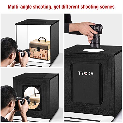 TYCKA Photo Studio Box, 80x80x80cm /31.5x31.5x31.5 Inches Foldable Photography Studio Light Tent with 5500K LED Lights,3 Backdrops (Black, White, Beige) - Thumbnail 2