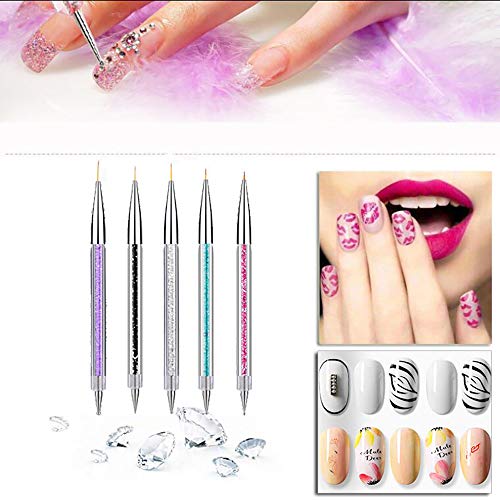 5Pcs Nail Art Liner Brushes, Mwoot Dual Tipped Painting Drawing Nail Design Brush Pen, Nail Art Brush Dotting Pen