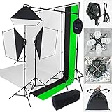 Linco Lincostore 2000 Watt Photo Studio Lighting Kit With 3 Color Muslin Backdrop Stand Photography Flora X Fluorescent 4-Socket Light Bank and Auto Pop-Up Softbox - Only takes 3 seconds to Set-up